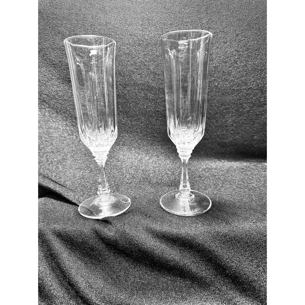 2 Vintage Crystal Toscany Brighton Fluted Champagne Glasses 7 3/4 " X 2 1/8" - Picture 2 of 12